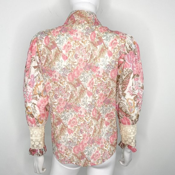 LoveShackFancy Brooke Long Sleeve Blouse Top in Dew Drop Floral Print Sz XS - Picture 6 of 15